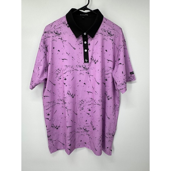 BYRDGANG Men's Golf Polo Shirt Drip Pink Abstract Print Short Sleeve Athletic Lg - Picture 2 of 8